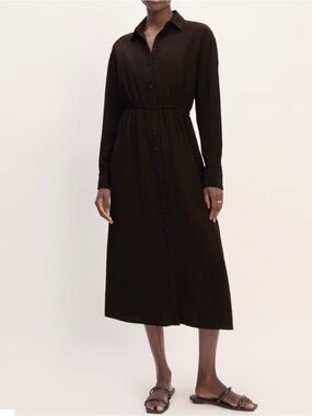Everlane The Mini Jacquard Stripe Shirt Dress Long Sleeve Black S Midi Length